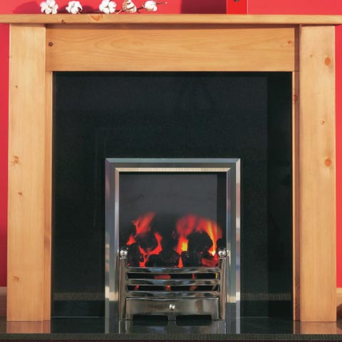 fireplace with wooden surround