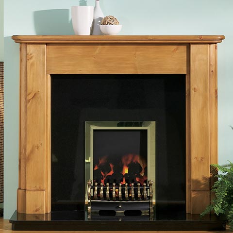 fireplace with wooden surround
